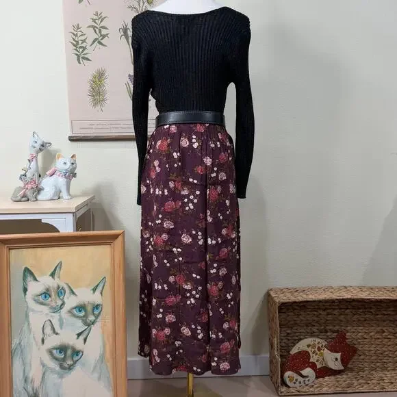 Vintage 90s Purple Floral Maxi Skirt Whimsigoth Cottage Prairie Fairy Grunge M - Picture 2 of 5